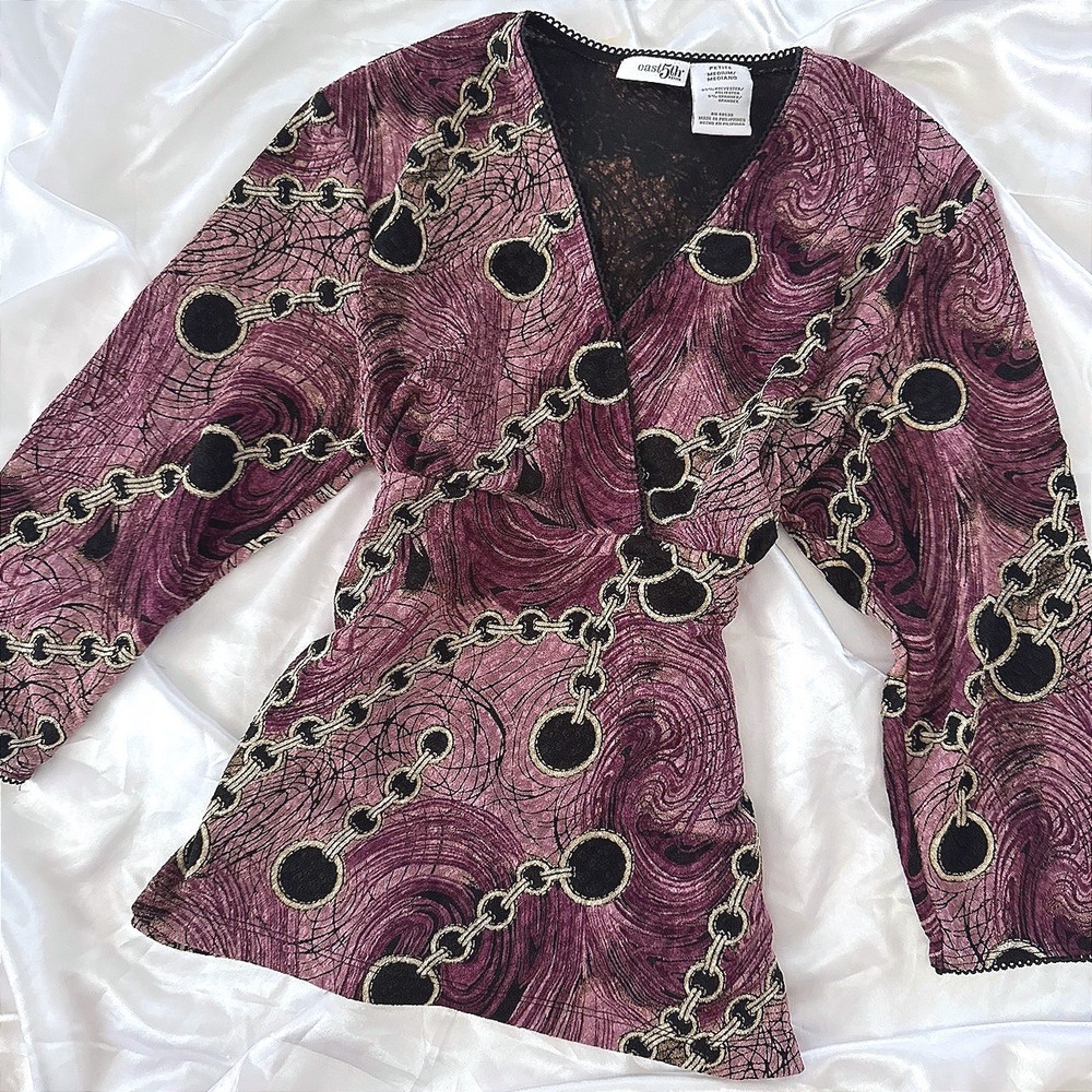 East 5th Petite Purple Chain Link Lace V-Neck Blouse PM